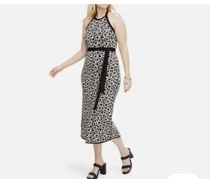 Diane Von Furstenberg Halter Poppy Midi Dress Neutral Knit Tie Neck Size Large